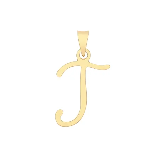 9ct Yellow Gold Script Initial Pendant 19 X 10mm + 5.5mm Bale J